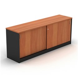 OM Credenza 1800W x 450D x 720mmH Lockable Sliding Doors Cherry And Charcoal