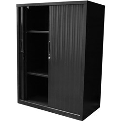 Rapidline Go Tambour Door Cupboard Includes 2 Shelves 1200W x 473D x 1200mmH Black