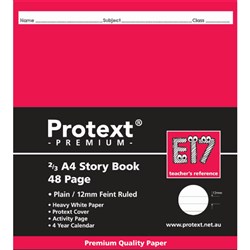 Protext Premium Story Book 2/3 A4 48 Page Plain/Ruled 12mm Red Margin E17