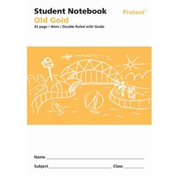 Protext Student Note Book 250 x 175mm Double Ruled 4mm/Guide 32 Page Old Gold