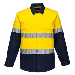 Portwest Hobart Hi-Vis Lightweight Contrast Shirt Long Sleeve XS Yellow/Navy
