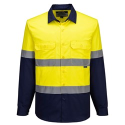 Portwest Industrial Hi-Vis Lightweight Contrast Shirt Long Sleeve Large Yellow/Navy