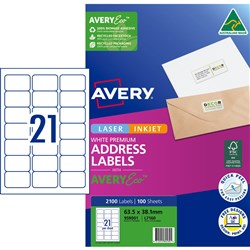 Avery Premium Shipping Labels White Laser Inkjet AveryEco L7173 99.1x57mm 10UP 1000 Lab