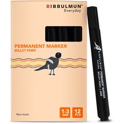 BIBBULMUN PERMANENT MARKER Bullet Black - Box 12 1-3mm