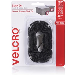 Velcro Brand Stick On Hook & Loop 22mm 40 Dots Black