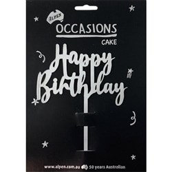Alpen Cake Topper Acrylic Happy Birthday Silver