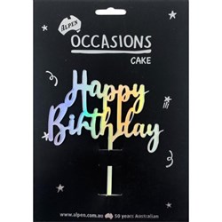 Alpen Cake Topper Acrylic Happy Birthday Iridescent
